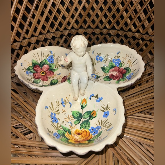 Victorian Antique Angelic Child Baby Floral Candy Dish Center Piece Vanity Plate - Picture 3 of 14
